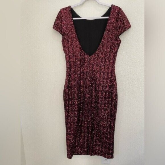 Dress The Population Elegant Sequin Midi Dress Burgundy Party Holiday Feminine - Picture 7 of 9